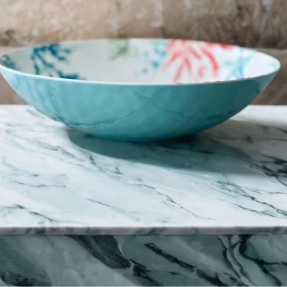 Blue & Green Sea Turtle Melamine serving bowl with Spoon and Fork New - Picture 4 of 4